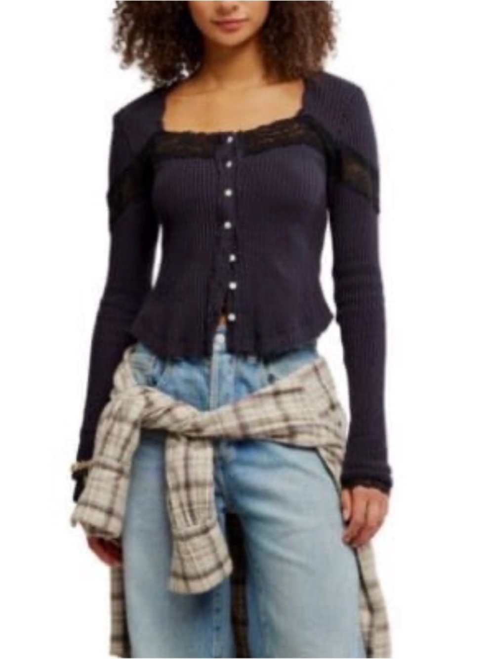 Free People Women's Let’s Party Square-Neck Button-Front Top